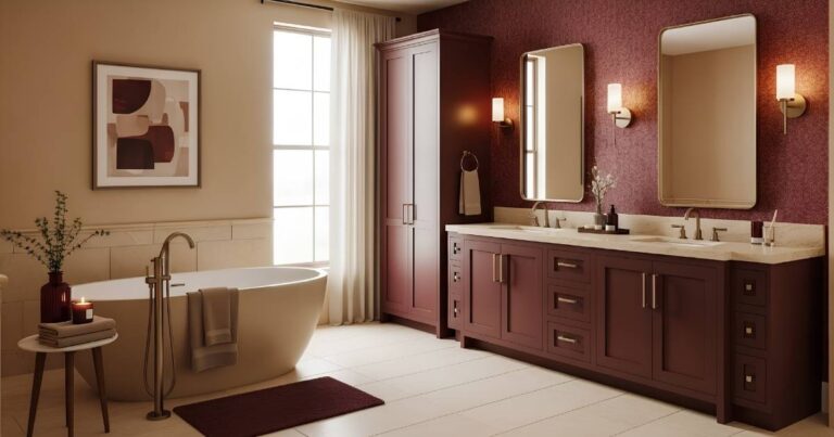 Beige and Burgundy Bathroom Ideas