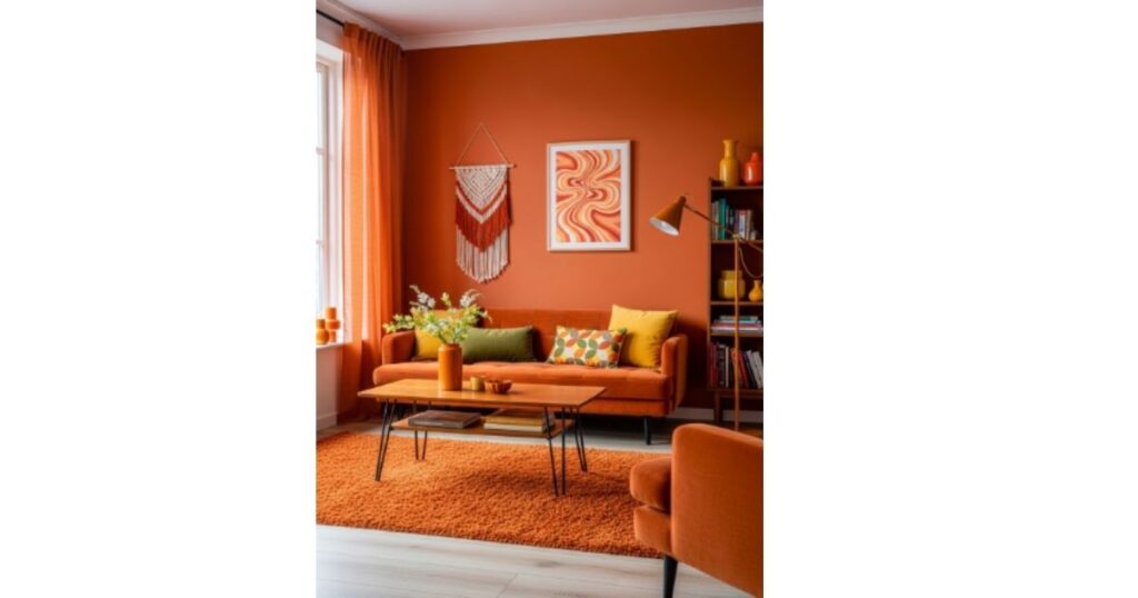 Bold Burnt Orange Living Room With Retro Charm