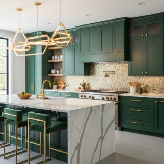 Bold Green and Gold Kitchen with Contemporary Flair