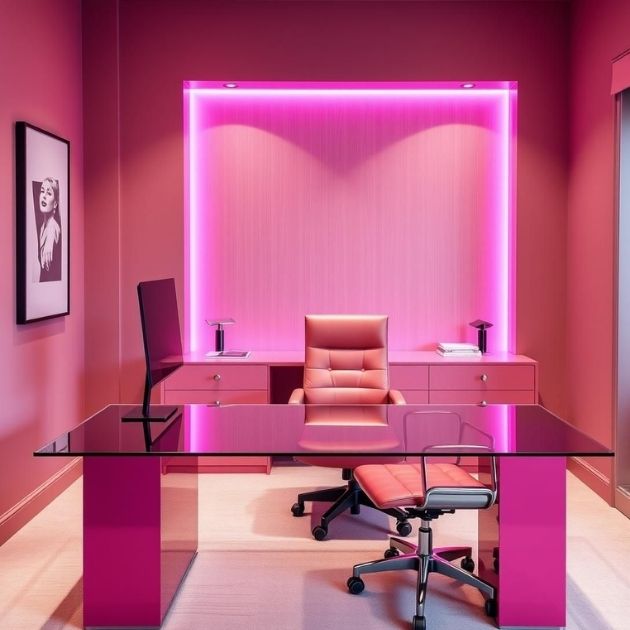 Bold Pink Home Office With Modern Contrast