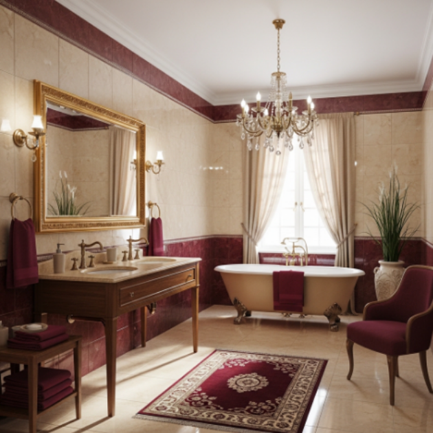Vintage Beige and Burgundy Bathroom Charm