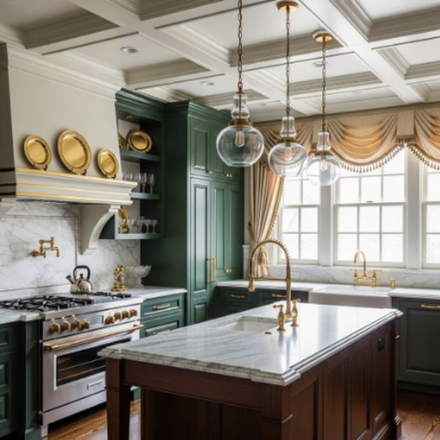 Classic Green and Gold Kitchen Design