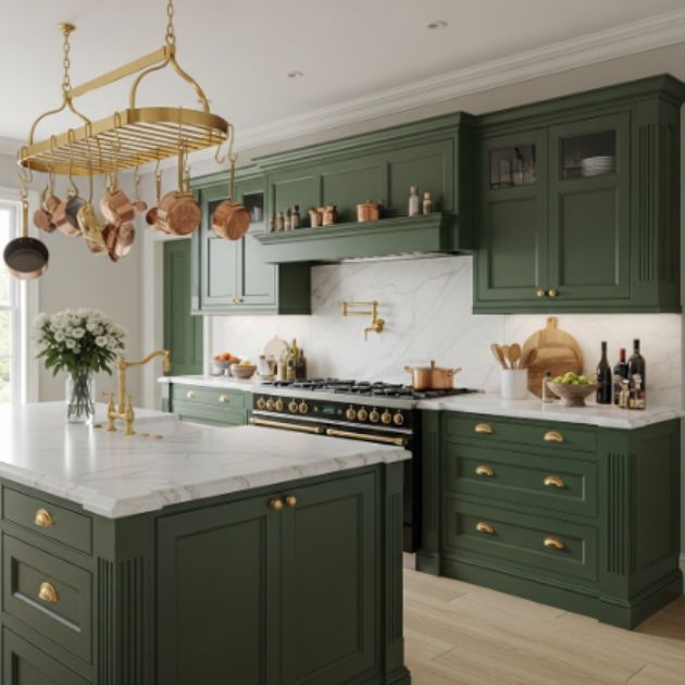 Classic Green and Gold Kitchen Elegance