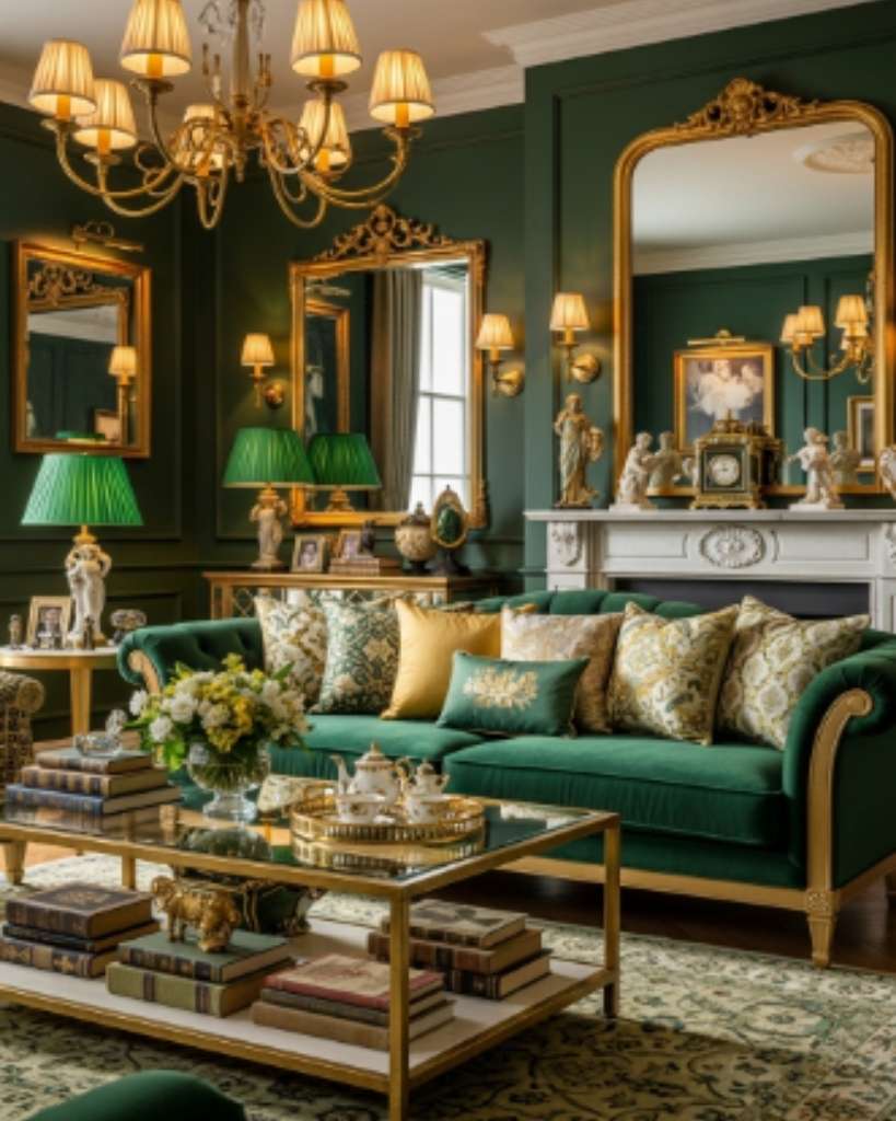 Classic Green and Gold Living Room Charm