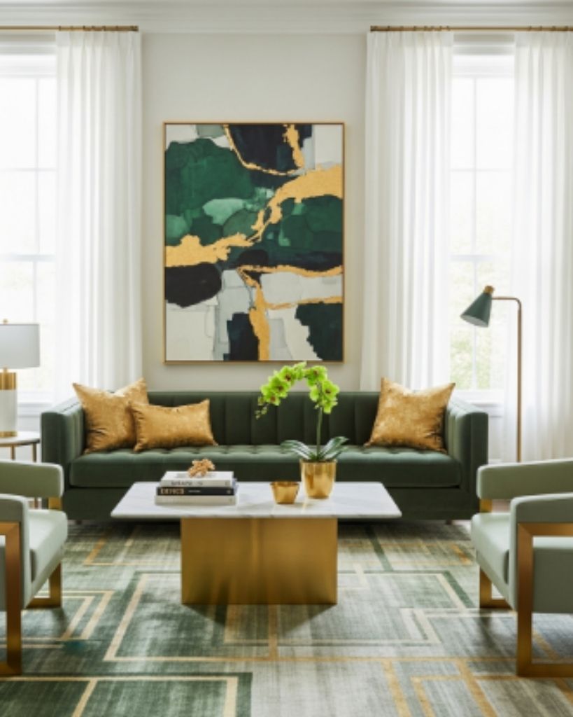 Contemporary Green and Gold Living Room Style