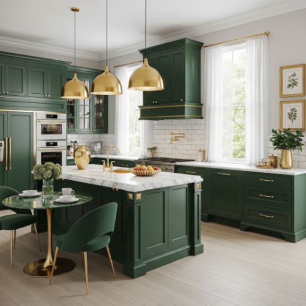 Elegant Green and Gold Kitchen
