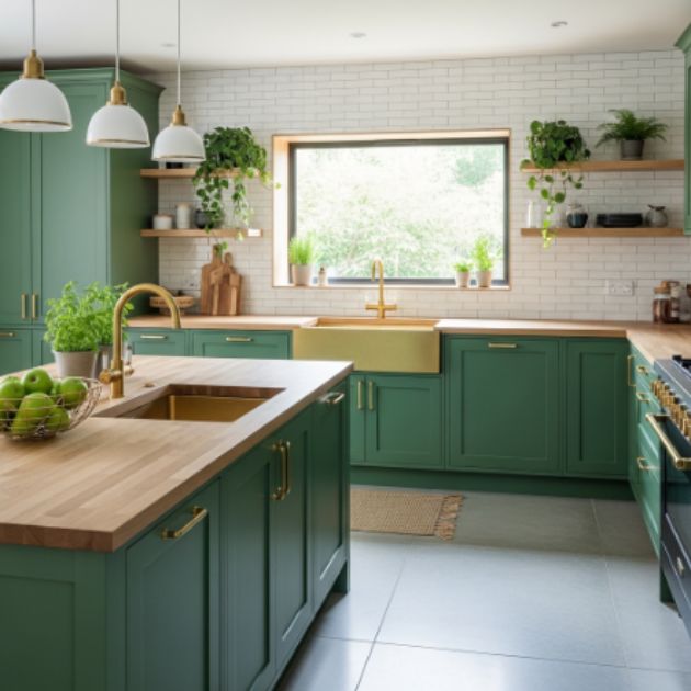 Fresh Green and Gold Kitchen with Natural Accents