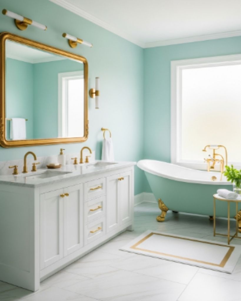 Fresh Mint Green and Gold Bathroom with Modern Grace