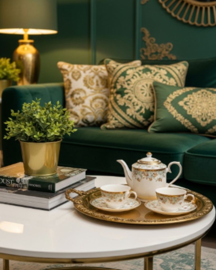 Inviting Green and Gold Living Room Style