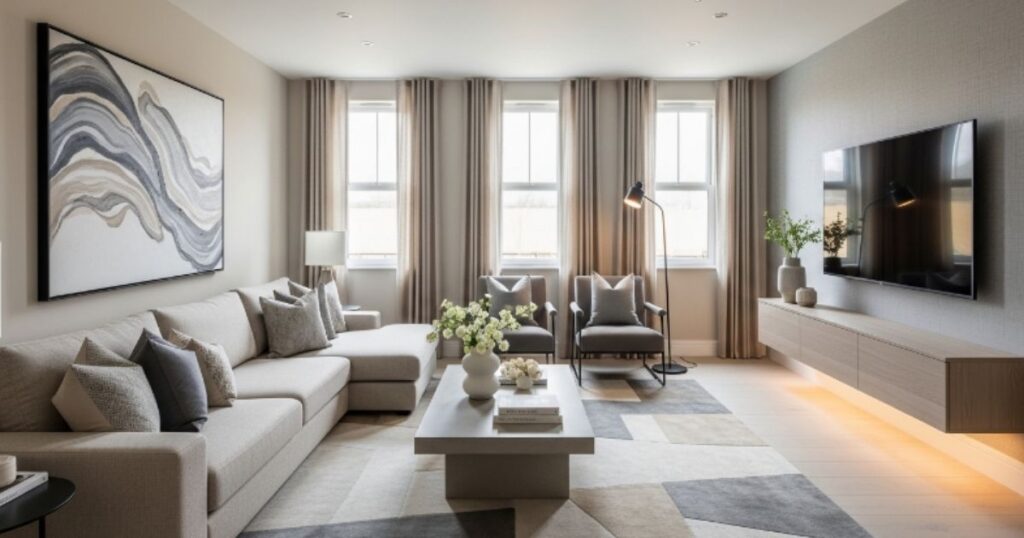 Modern Beige and Grey Living Room With a Balanced Neutral Palette