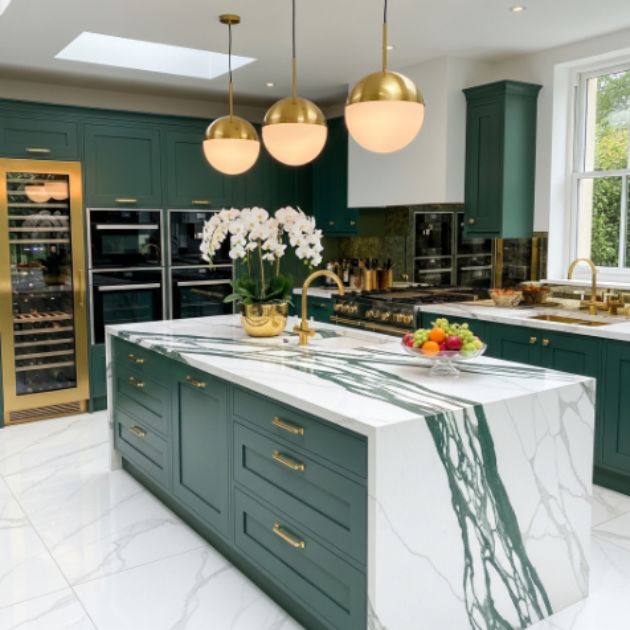 Modern Emerald Green and Gold Kitchen Glamour