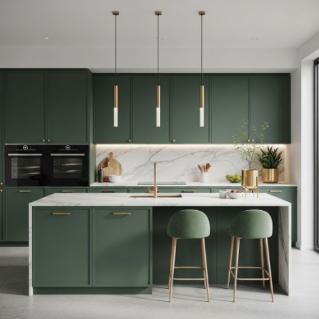 Modern Minimalist Green and Gold Kitchen