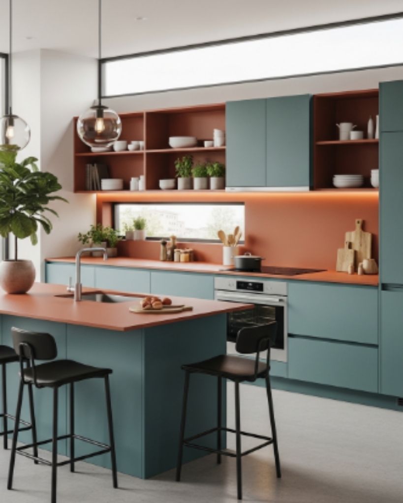  Modern Teal Kitchen with Warm Terracotta Accents