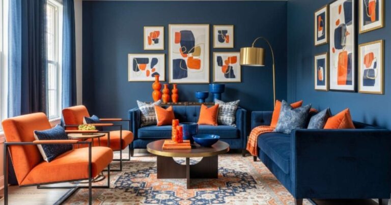 Navy Blue and Burnt Orange Living Room Ideas