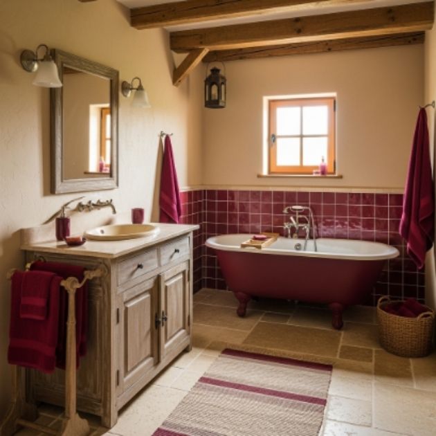 Rustic Beige and Burgundy Bathroom Style