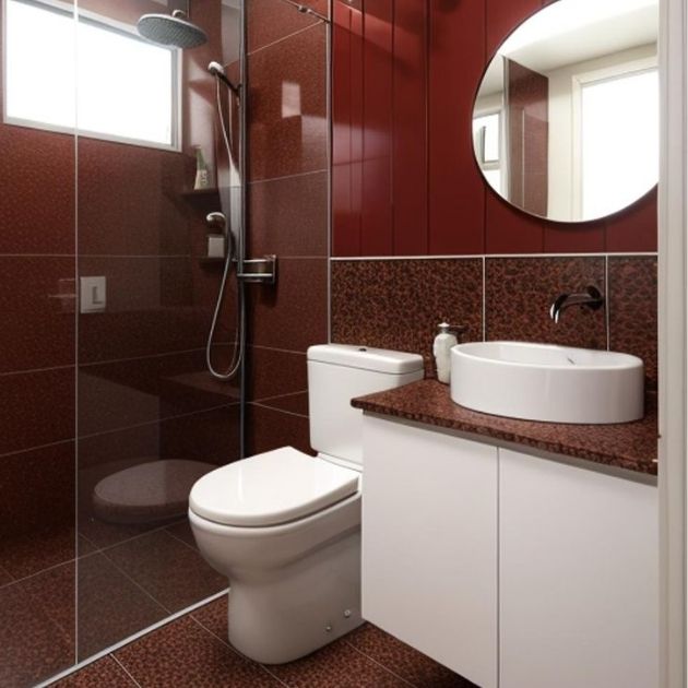 Elegant Beige and Burgundy Bathroom Design