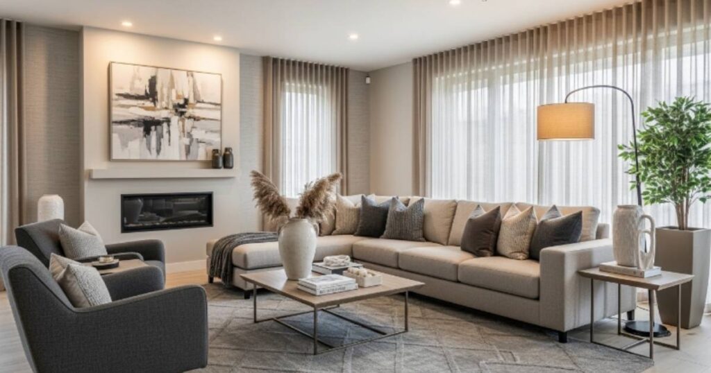 Warm and Modern Beige and Grey Living Room Style