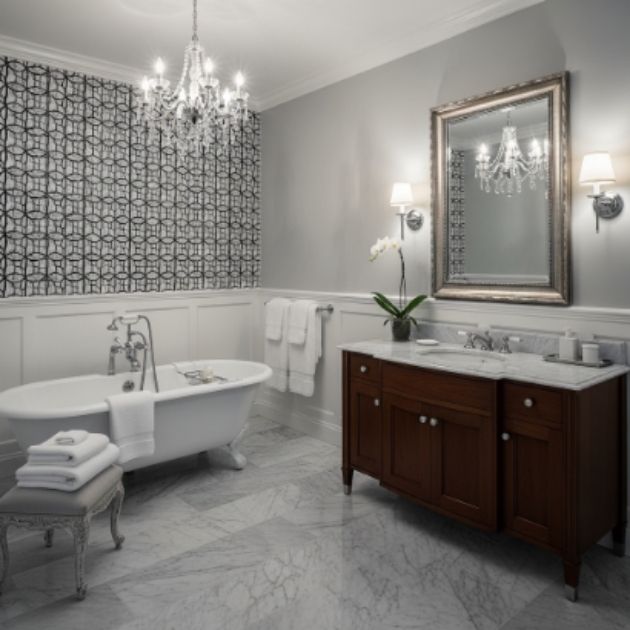 Black, White, and Gray Bathroom with a Classic Touch