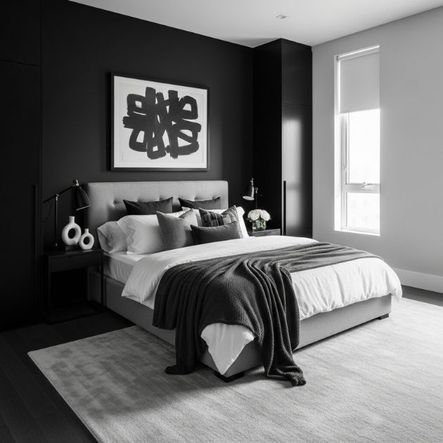 Contemporary Black, White, and Gray Bedroom Design