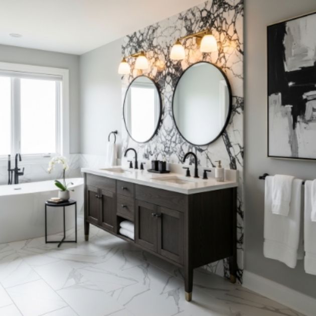 Elegant Black, White, and Gray Bathroom with a Modern Classic Touch
