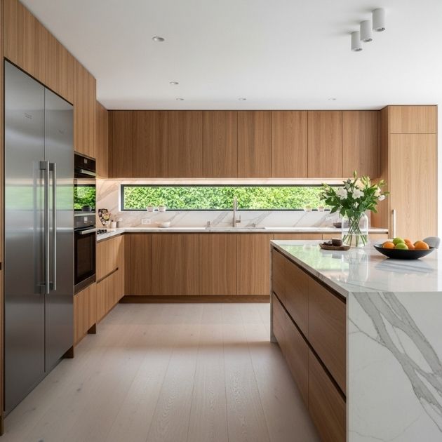 Light Walnut Kitchen Cabinets