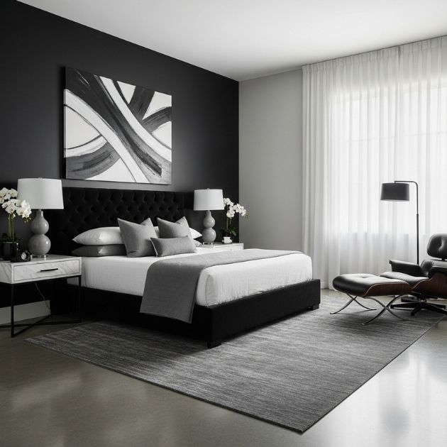 Luxurious Black, White, and Gray Bedroom Style