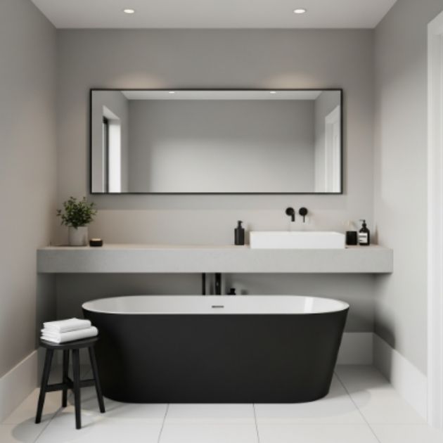 Minimalist Black, White, and Gray Bathroom with Timeless Style
