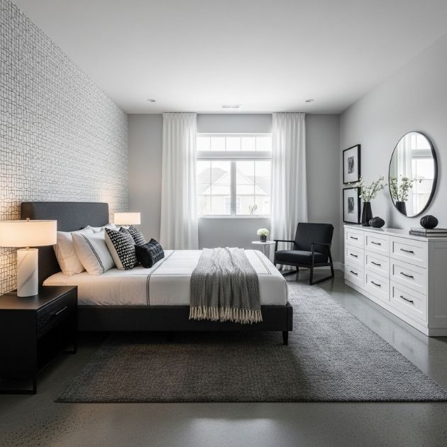 Modern Black, White, and Gray Bedroom Elegance
