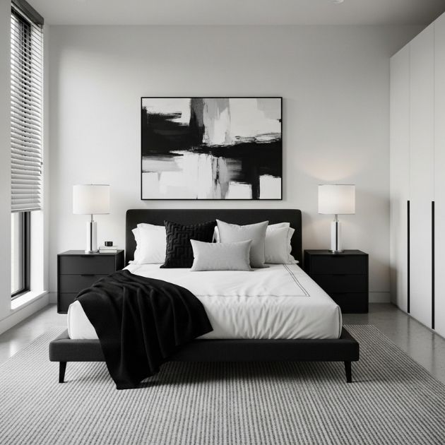 Modern Black, White, and Gray Bedroom