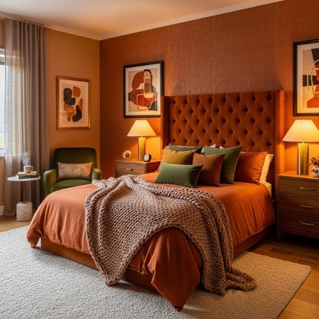 Rich and Cozy Burnt Orange Bedroom Design