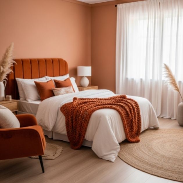 Soft and Elegant Burnt Orange Bedroom Design