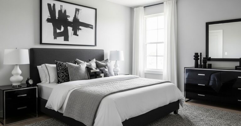 black white and gray bedroom